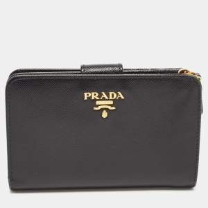 Prada Black Saffiano Metal Leather Lampo Wallet