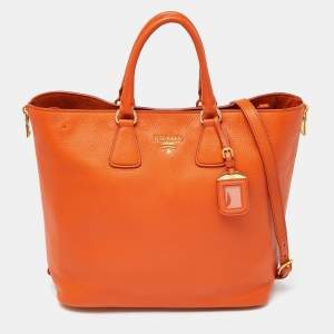 Prada Orange Vitello Daino Leather Large Shopping Tote