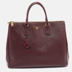 Prada Burgundy Saffiano Leather Extra Large Double Zip Executive Tote