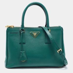 Prada Green Saffiano Lux Leather Small Double Zip Tote