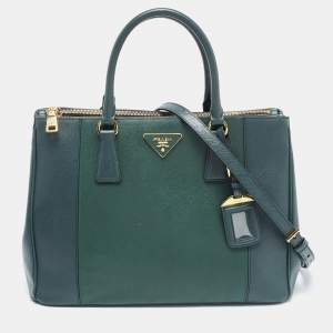 Prada Green Two Tone Saffiano Lux Leather Medium Double Zip Tote