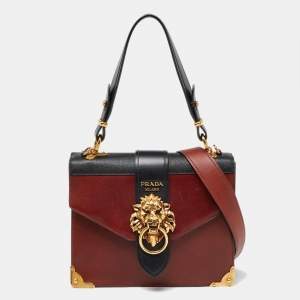 Prada Brown/Black Leather Animalier Cahier Flap Top Handle Bag