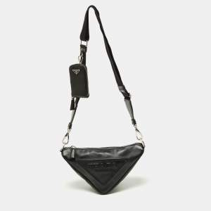 Pre Owned Prada Black Leather Triangle Shoulder Bag