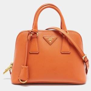 Pre Owned Prada Orange Saffiano Leather Small Promenade Satchel
