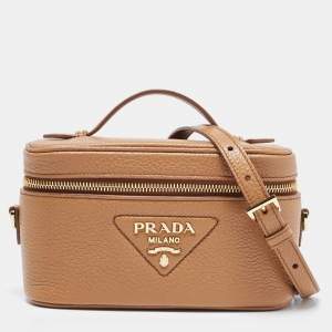 Pre Owned Prada Brown Leather Mini Vanity Top Handle Bag 