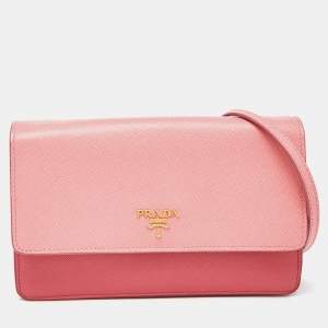 Prada Two Tone Pink Leather Convertible Flap Crossbody Bag