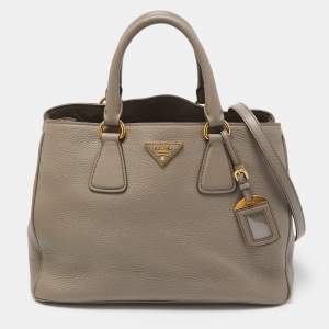 Prada Grey Vitello Daino Leather Shopper Tote