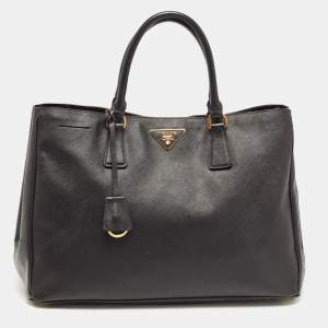 Pre Owned Prada Black Saffiano Lux Leather Large Gardener's Tote