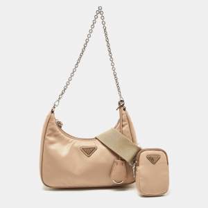 Prada Beige Nylon and Leather Re-Edition 2005 Baguette Bag