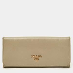 Prada Grey Saffiano Lux Leather Flap Continental Wallet