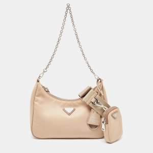 Prada Beige Nylon and Leather Re-Edition 2005 Baguette Bag