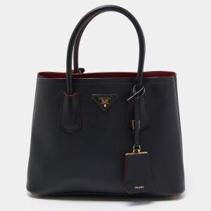 Prada Black Saffiano Cuir Leather Small Double Handle Tote