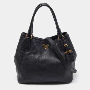 Prada Black Vitello Daino Leather Snap Tote