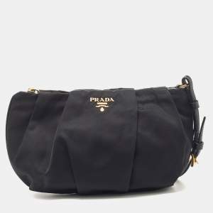 Prada Black Pleated Nylon Wristlet Clutch