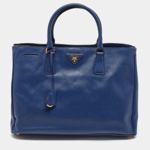 Prada Navy Blue Saffiano Lux Leather Snap Tote