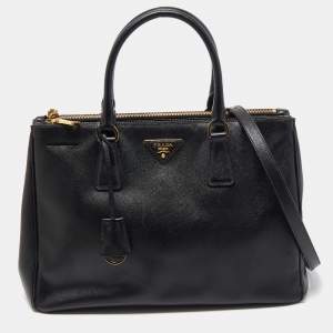 Prada Black Saffiano Leather Medium Galleria Double Zip Tote