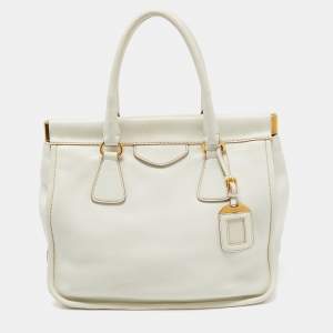 Prada Off White Leather Frame Tote