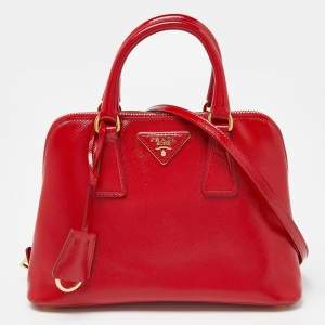 Prada Red Saffiano Patent Leather Small Promenade Satchel