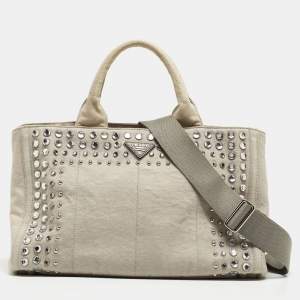 Pre Owned Prada Grey Denim Crystal Embellished Tote