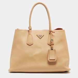 Prada Light Peach Leather Large Double Handle Tote