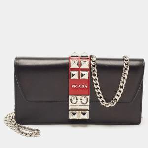 Prada Black Leather Elektra Wallet On Chain