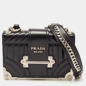 Prada Black Diagramme Leather Cahier Shoulder Bag