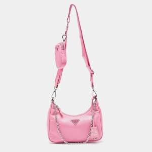 Pre Owned Prada Pink Nylon and Saffiano Leather Re-Edition 2005 Shoulder Bag