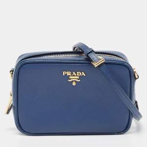 Prada Blue Saffiano Lux Leather Mini Camera Crossbody Bag