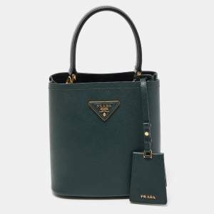 Pre Owned Prada Dark Green Saffiano Leather Small Panier Bag