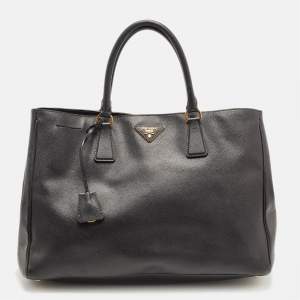 Pre Owned Prada Black Saffiano Lux Leather Large Gardener's Tote