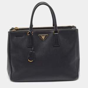 Prada Black Saffiano Leather Large Double Zip Tote