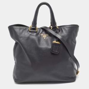 Pre Owned Prada Black Vitello Daino Leather Shopping Tote 