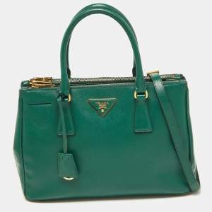 Prada Green Saffiano Lux Leather Small Double Zip Tote
