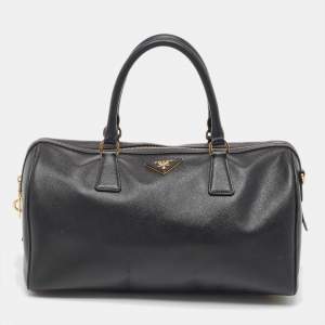 Prada Black Saffiano Lux Leather Boston Bag