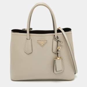 Prada Taupe Saffiano Metal Leather Medium Double Handle Tote
