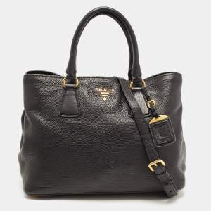 Prada Black Vitello Daino Leather Shopper Tote