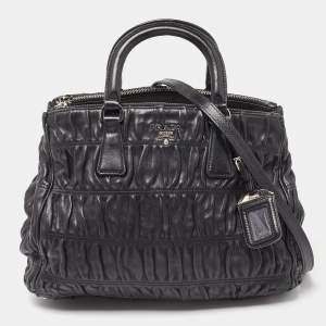 Prada Black Gaufre Leather Double Zip Tote