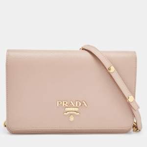 Prada Beige Saffiano Leather Wallet on Chain