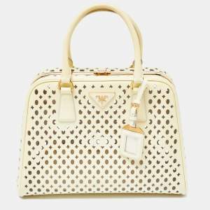 Prada Yellow Saffiano Patent Leather Pyramid Frame Satchel