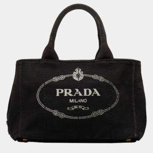 Pre Owned Prada Black Canvas Canapa Logo Handbag