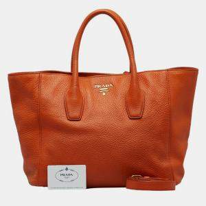 Prada Orange Vitello Daino Leather Tote Bag