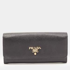Prada Black Saffiano Leather Flap Continental Wallet