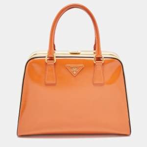 Pre Owned Prada Multicolor Saffiano Vernice Leather Pyramid Frame Satchel