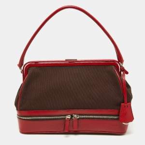 Pre Owned Prada Red/Brown Canvas and Leather Frame Doctor's Bag