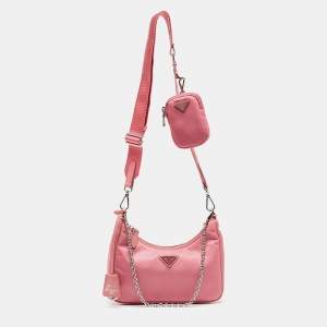 Prada Light Pink Nylon and Leather Re-Edition 2005 Baguette Bag