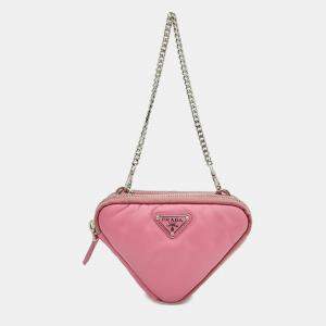 Prada Pink Saffiano Soft Padded Nappa Triangle Mini Cross Bag