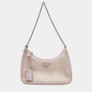 Prada Light Pink Re-Nylon Tesuto Chain Strap Hobo Bag