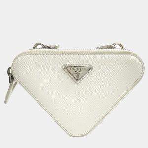 Prada White Saffiano Leather Mini Triangle crossbody Bag