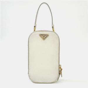 Prada White Saffiano Leather Mini Crossbody Bag