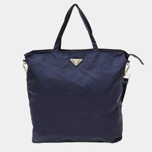 Prada Navy Blue Nylon Tote and Shoulder Bag